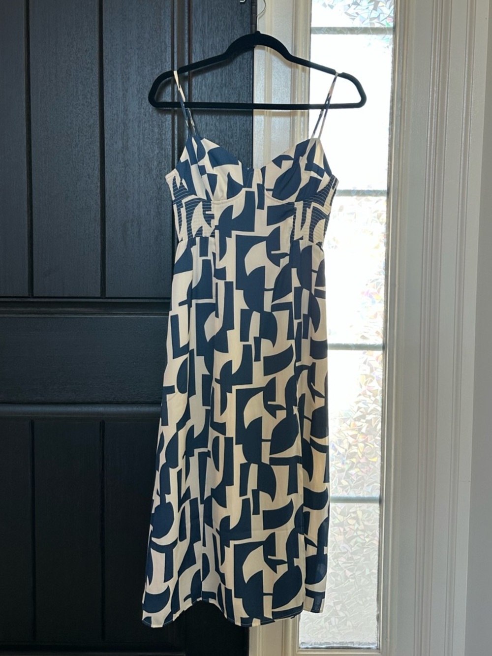 Dynamite NWT Navy and White Geometric Midi Dress with Slit